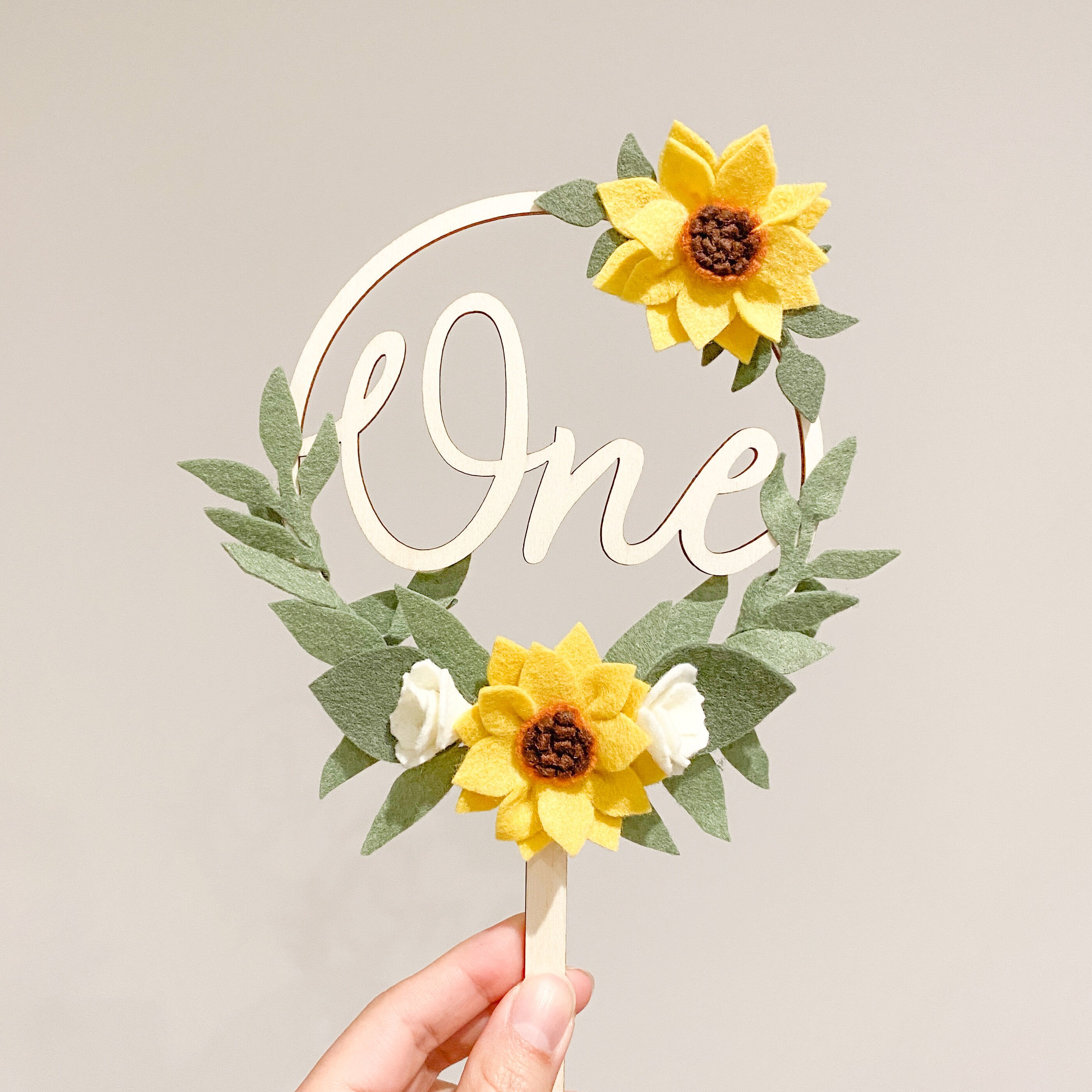 Sunflower Wreath Cake Topper/ One/ Happy Birthday/ Felt Flower Etsy