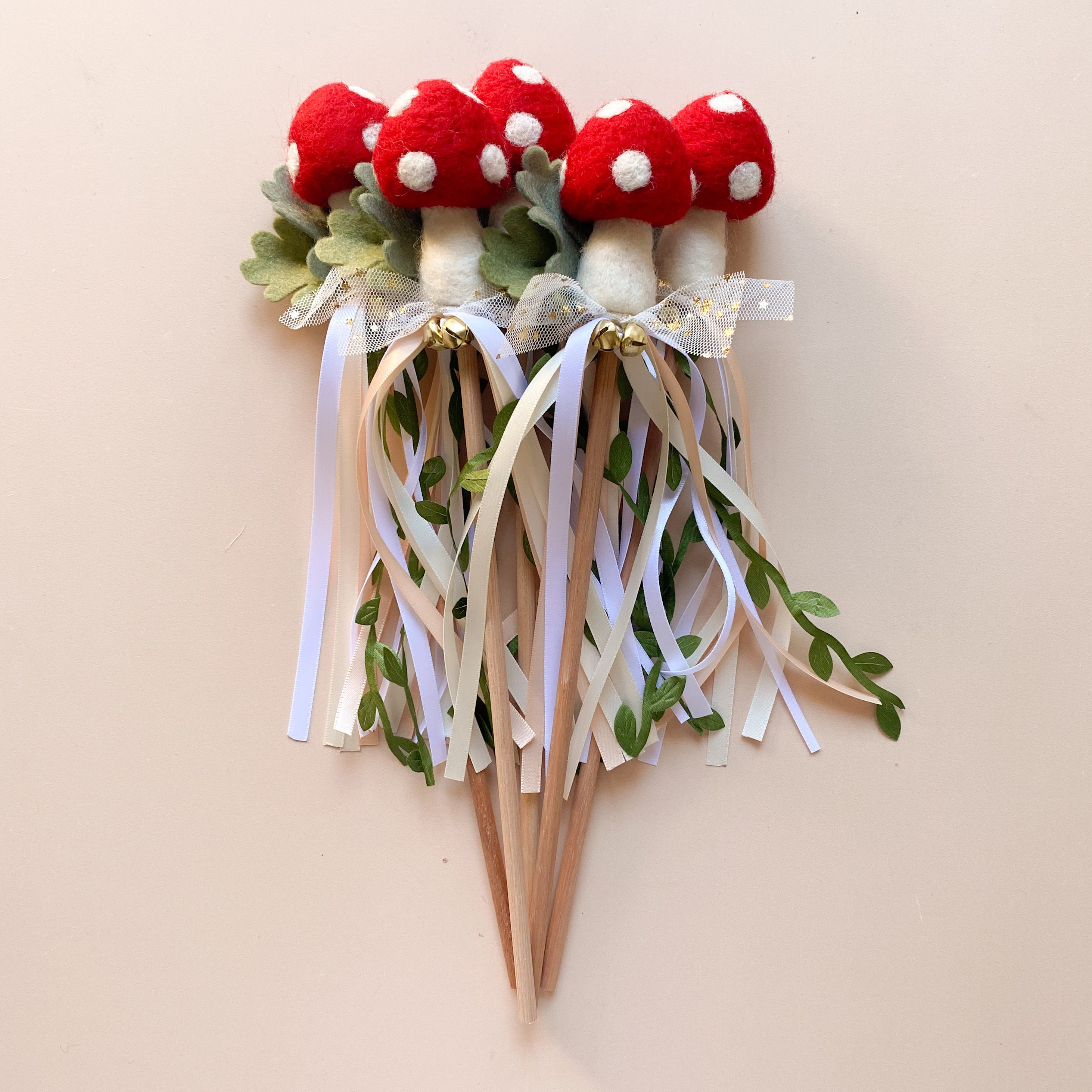 Felt Mushroom Fairy Wand, Birthday Wand, Handmade Kid Play Wand