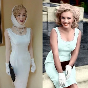 To order...Marilyn Monroe white pom pom trim dress