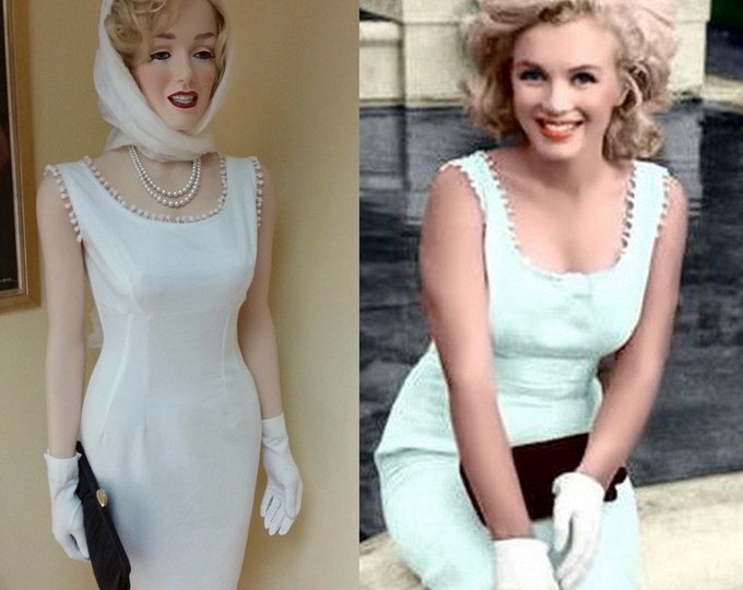 To order...Marilyn Monroe white pom pom trim dress