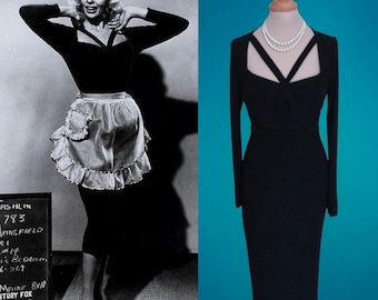 NEW...Jayne Mansfield black square neck top with matching wiggle skirt or dress