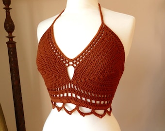 Bralette de crochet color naranja quemado