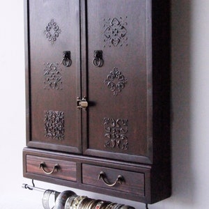 Jewelry cabinet with drawers/ Armoire/ MAHOGANY stain/Earrings storage/jewelry display/ earrings cabinet/jewelry drawer/wooden /wall mount