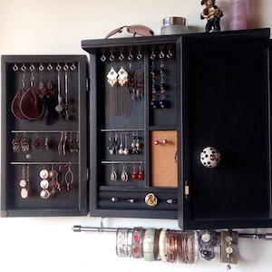Jewelry cabinet. earrings display. Armoire. BLACK  jewelry storage.  wall mounted. earrings storage.