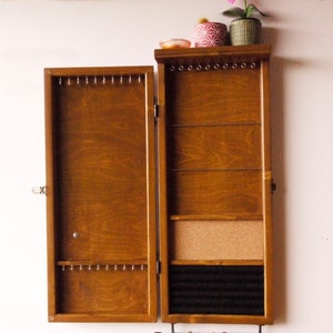 Jewelry cabinet/ Armoire / Earring display/ TEAK stain jewelry storage/Wooden wall mounted earring organizer. earrings storage. jewelry case