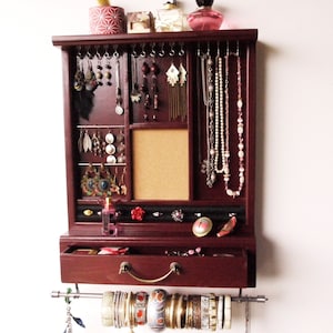 Jewelry display/earrings storage with drawer/ jewelry organizer/Armoire/ jewelry storage/Wooden wall mounted earrings display. Jewels drawer