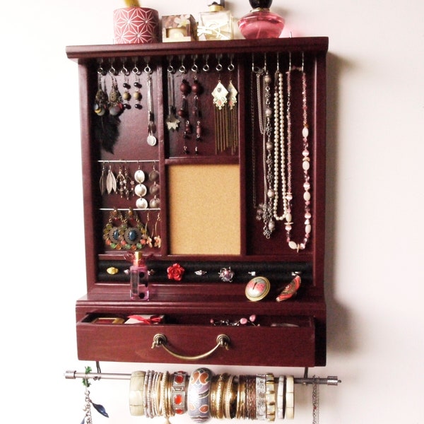 Jewelry display/earrings storage with drawer/ jewelry organizer/Armoire/ jewelry storage/Wooden wall mounted earrings display. Jewels drawer