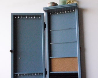 Jewelry cabinet/ Armoire/ Earring display/ MARINE BLUE jewelry storage/Wooden wall mounted earring organizer. earrings storage. jewelry case