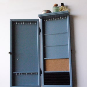 Jewelry cabinet/ Armoire/ Earring display/ MARINE BLUE jewelry storage/Wooden wall mounted earring organizer. earrings storage. jewelry case