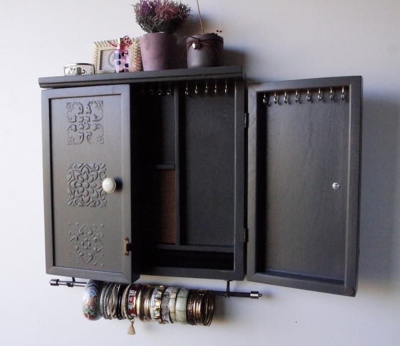 Jewelry Holder With Shelf/ Armoire/gray Etsy