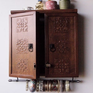 Jewelry cabinet. Dark WALNUT jewelry storage/wall mounted earring organizer/Armoire/ Jewelry display/earrings storage/jewelry case/wooden