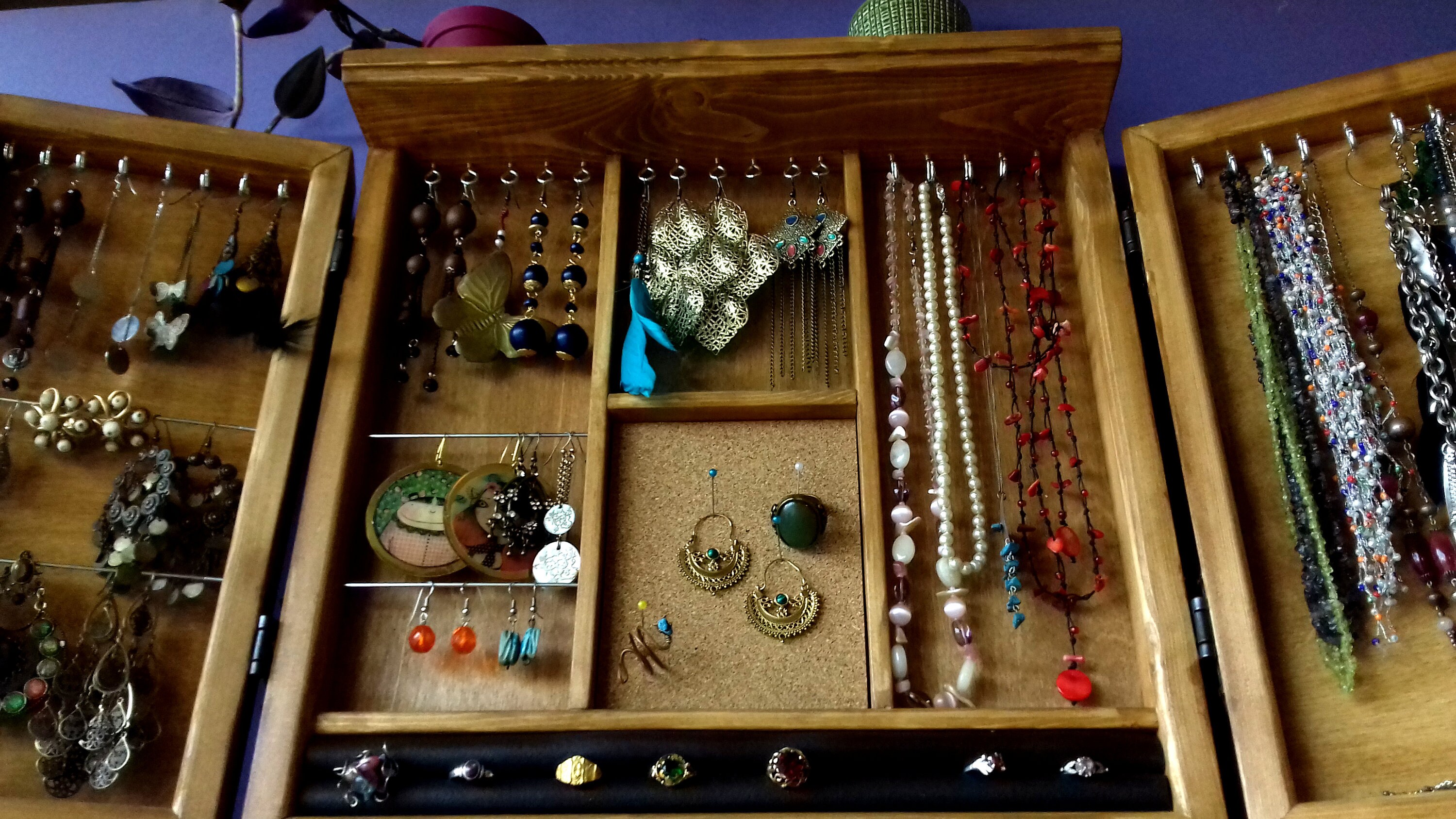 Jewelry Organizer. Large Earrings Display. TEAK Stain Jewelry