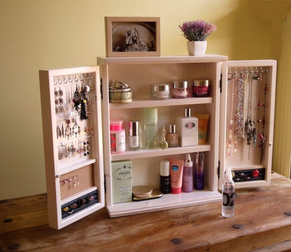 Jewelry/ Cosmetics Cabinet. Desktop Cabinet. Ivory WHITE Bathroom