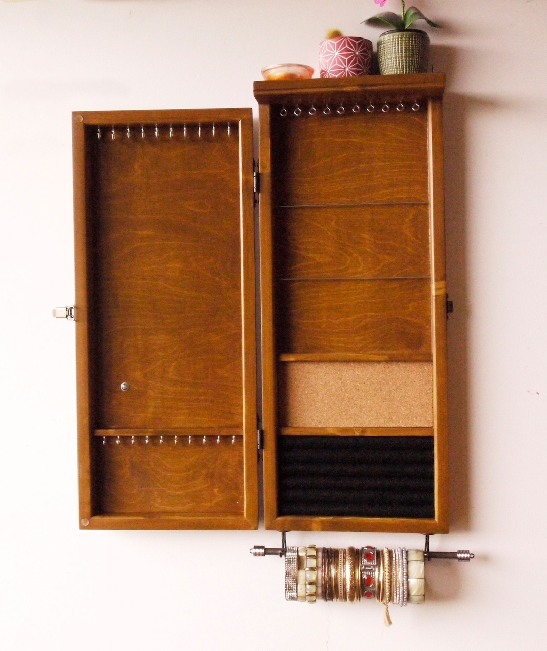 Jewelry Cabinet/ Armoire Earring Display/ TEAK Stain Jewelry