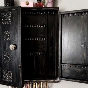 Jewelry cabinet/ ARMOIRE/ distressed jewelry organizer/ Wooden wall mounted organizer/ earrings display/Armoire bijoux/earrings storage/rack