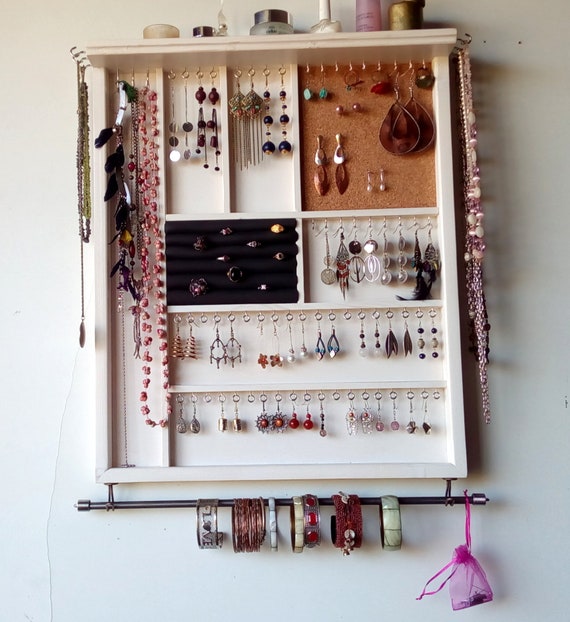 Jewelry Holder. Large Earrings Display Jewelry Storage.wooden Wall