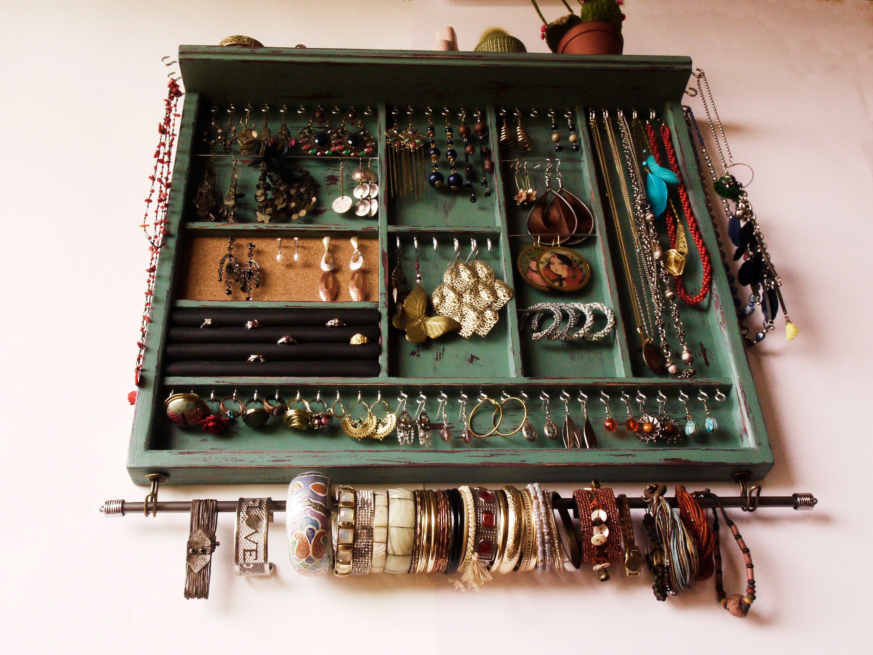Jewelry Cabinet. WHITE Jewelry Storage.wooden Wall Mounted Earring  Organizer. Earrings Storage. Holder. 