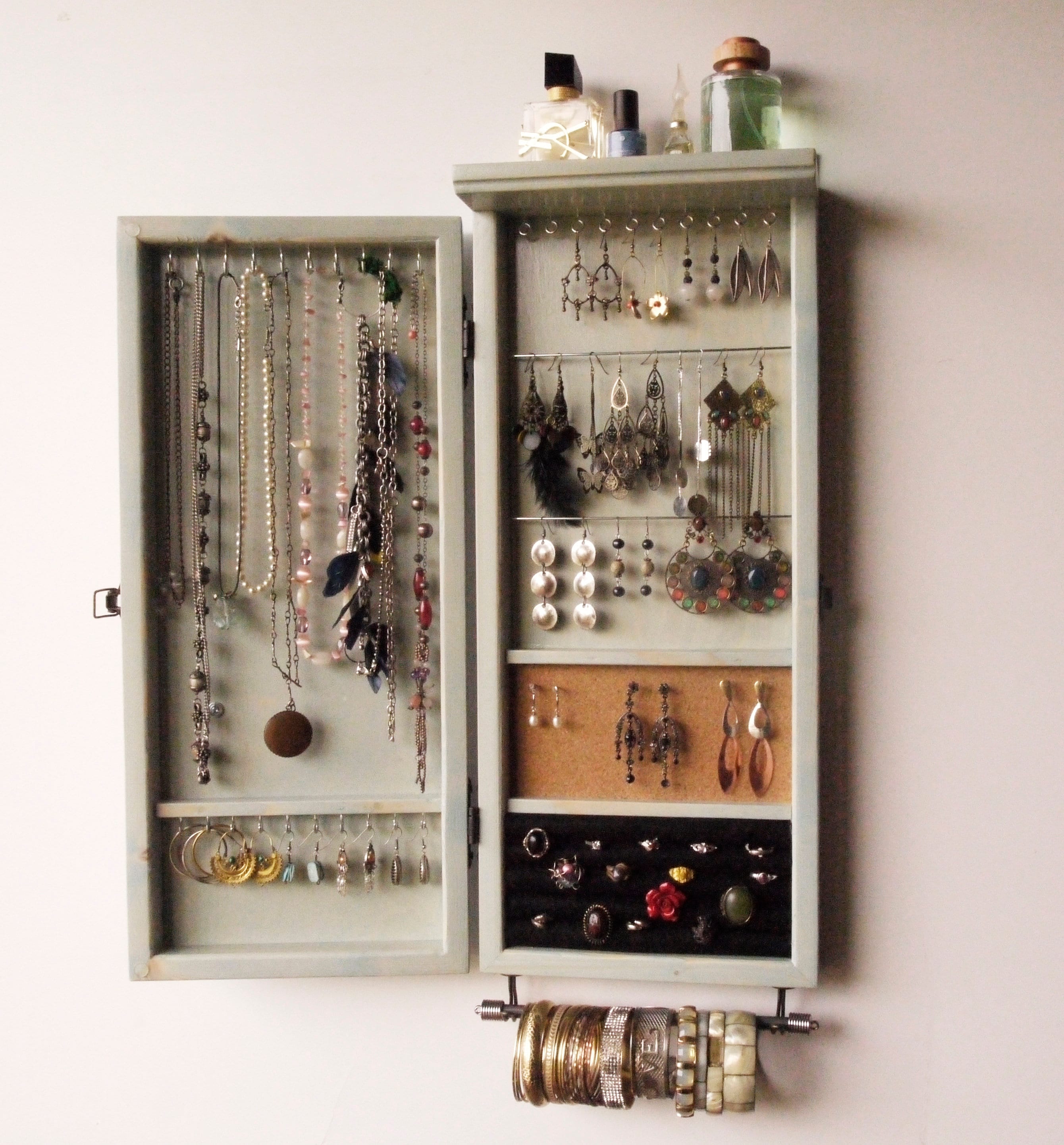 Jewelry Cabinet/ Armoire / Earring Display/ AQUA Stain Jewelry - Etsy UK