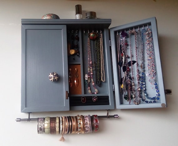 Jewelry Cabinet Earrings Display Armoire Marine Blue Etsy