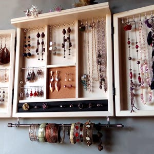 Jewelry cabinet. WHITE jewelry storage/wooden wall mounted earring organizer/earrings storage/Armoire bijoux/ jewelry display/jewellery case image 5