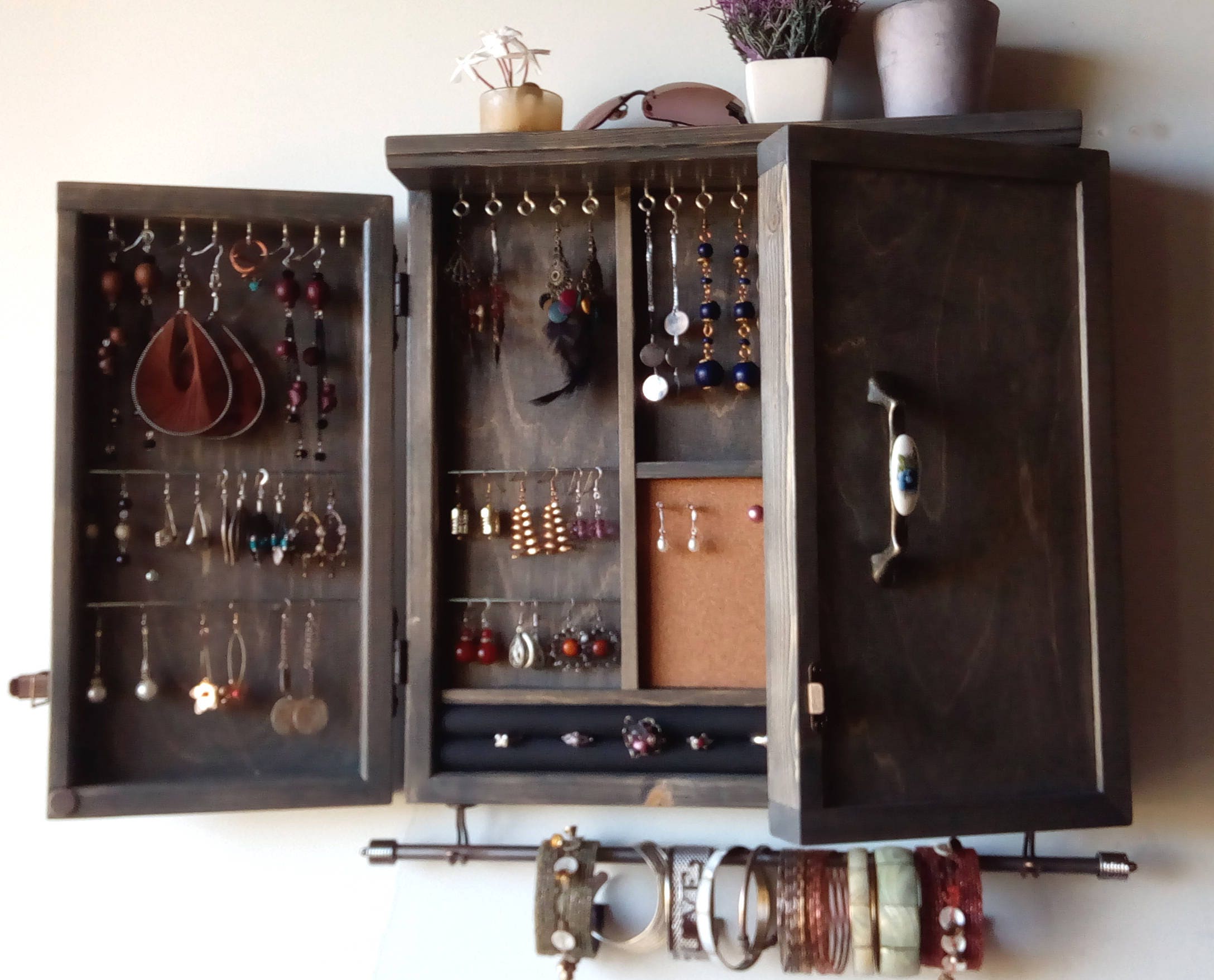 Jewelry GRAY jewelry display.Wooden wall mounted Etsy