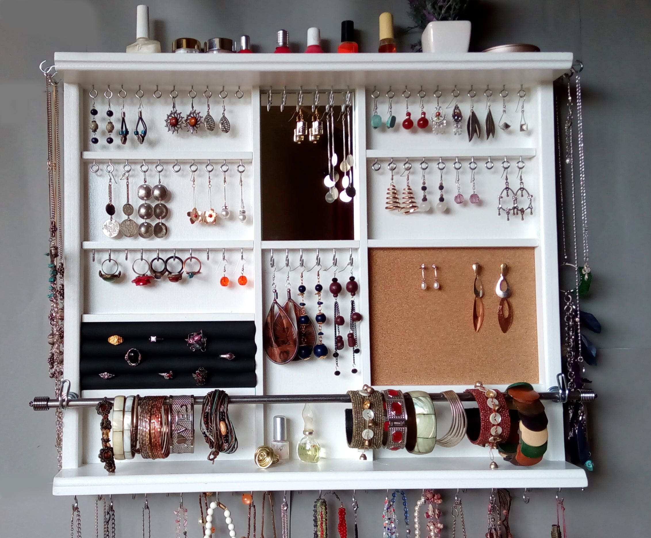 Jewelry Organizer. Large Earrings Display. Wall Mounted Earring