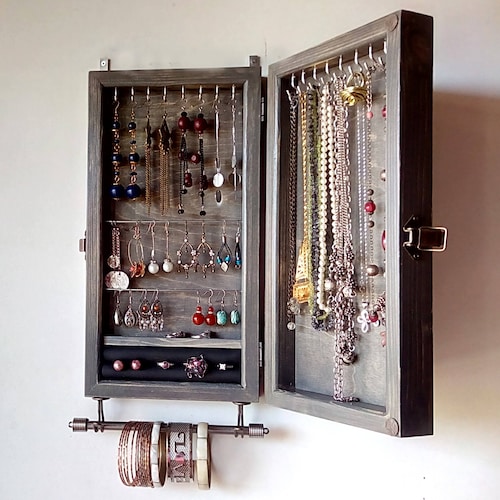 Jewelry Armoire . Earring Holder. Vintage GRAY Etsy