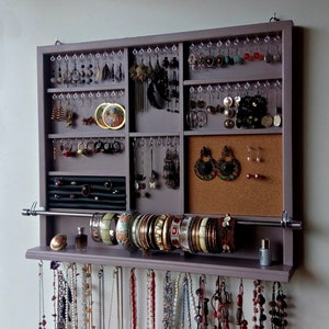 Jewelry Organizer. Large Earrings Display. TEAK Stain Jewelry