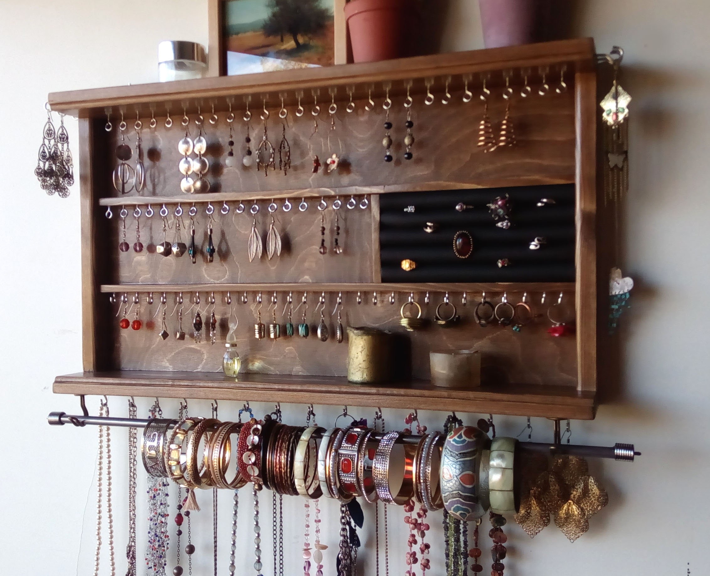 Jewelry display. Large earrings display shelf. Dark WALNUT Etsy