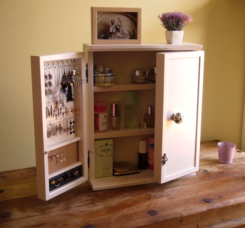 Armoire à bijoux / cosmétiques. Armoire de bureau. Rangement de salle de bain BLANC ivoire. Armoire. organisateur de maquillage. image 4