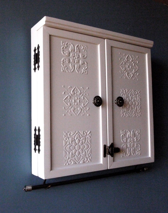 Jewelry Cabinet. WHITE Jewelry Storage/wooden Wall Mounted 