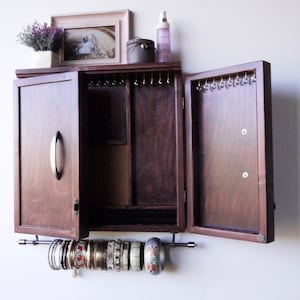 Jewelry cabinet/ jewelry display/Wooden wall mounted earring organizer. Jewelry storage. Armoire. Earrings cabinet/ Jewelry organizer.