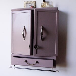 Jewelry cabinet/earrings organizer with drawer /Light MAUVE/ Armoire/ jewelry storage/Wooden wall mounted earrings storage/Jewelry drawer