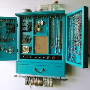 Jewelry cabinet.earrings holder with drawer /shelf/ Armoire/ jewelry storage/Wooden wall mounted earrings storage. Jewelry drawer