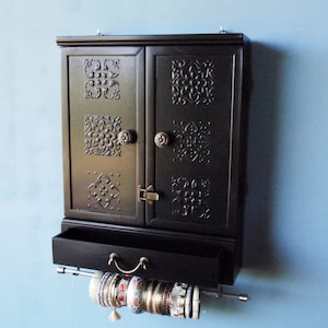 Jewelry cabinet.earrings holder with drawer /shelf/ Armoire/ jewelry storage/Wooden wall mounted earrings storage. Jewelry drawer