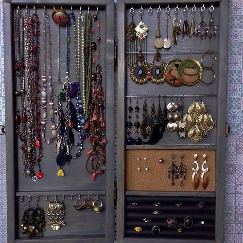 Jewelry Armoire . Earring Holder. Vintage GRAY Etsy