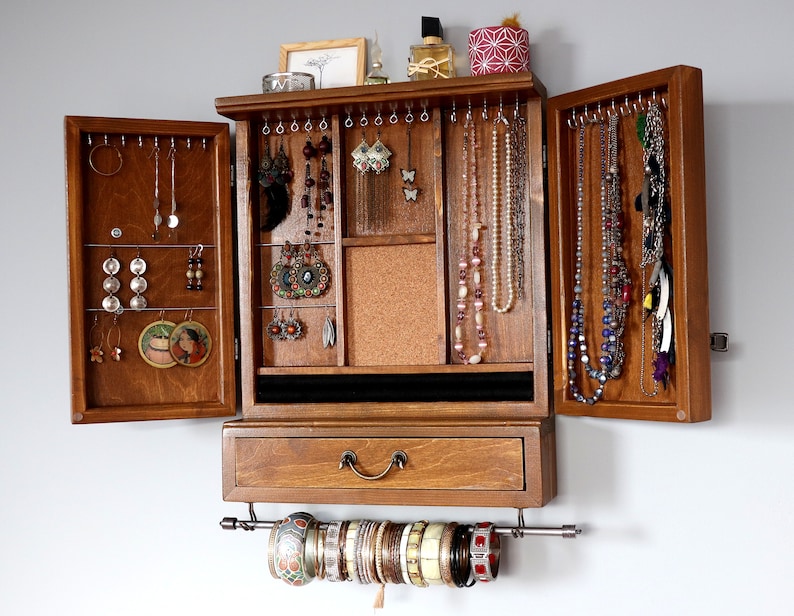 Jewelry Organizer With Drawer /TEAK Stain/ Etsy
