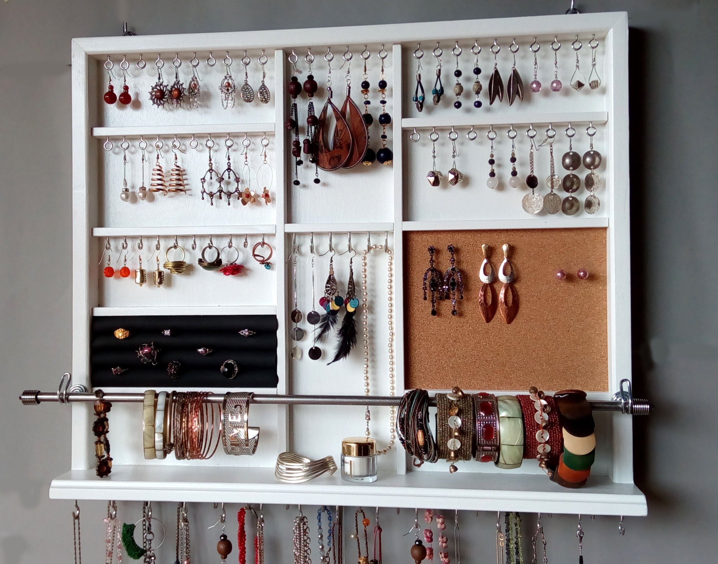 Jewelry Organizer With Shelf, Cork Stud Earring Holder, Necklace Holder