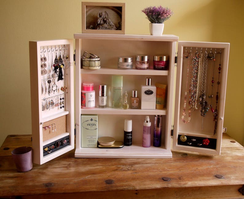 Armoire à bijoux / cosmétiques. Armoire de bureau. Rangement de salle de bain BLANC ivoire. Armoire. organisateur de maquillage. image 3