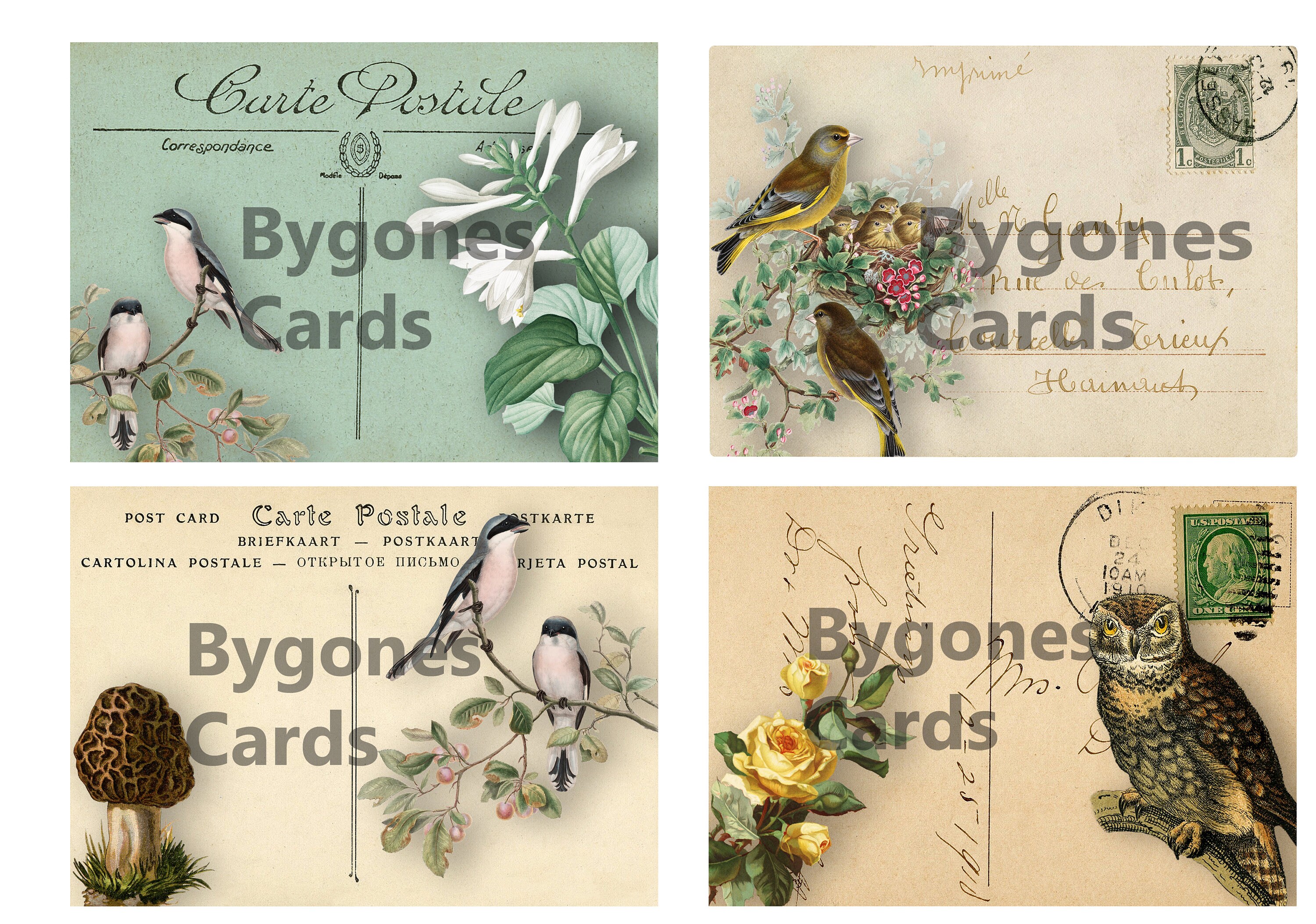 Digital vintage style postcards. Printable digital postcards. Etsy