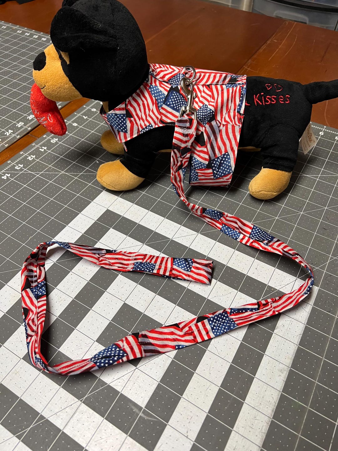 Handmade Patriotic Flag Dog Harness & Leash Cotton, Toy Breed