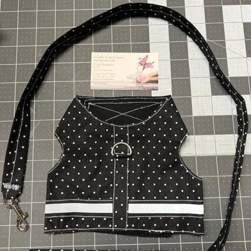 Black & White Polka Dot Harness with Black Nouveau Bow