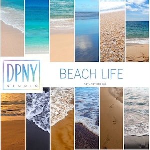 Beach Life Themed Digital Paper Set, Beach Textures Scrapbooking Papers, Beach Backgrounds & Backdrops, Beach Photography, Digital Download