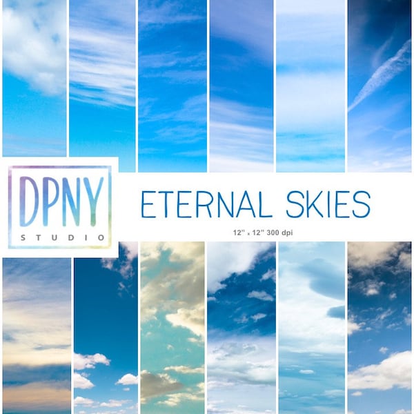 Eternal Skies Themed Digital Paper Set, Heavenly Skies Digital Photography Backgrounds & Backdrops, Blue Sky Scrapbooking, Digital Download