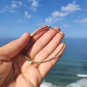 Eco Silver Tube Friendship Bracelet Olive green