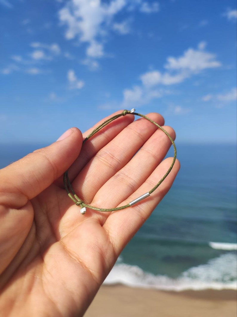 Eco Silver Tube Friendship Bracelet Olive green