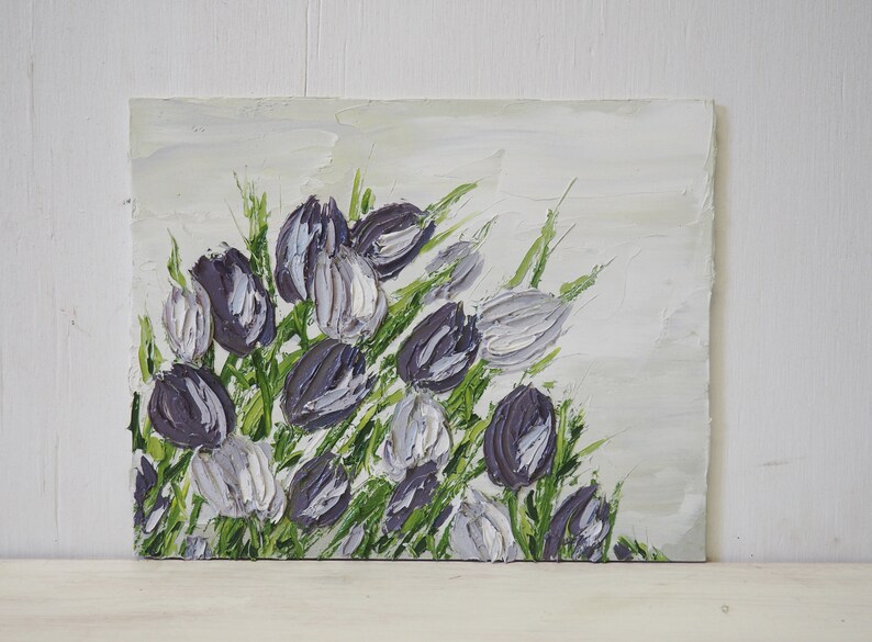 Palette Knife Purple Tulips Oil Painting Purple Flowers Etsy