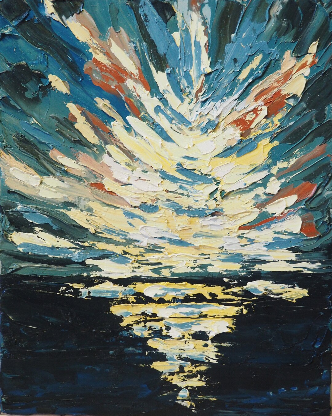 Palette Knife Sunset Oil Painting Palette Knife Art Sunset Etsy