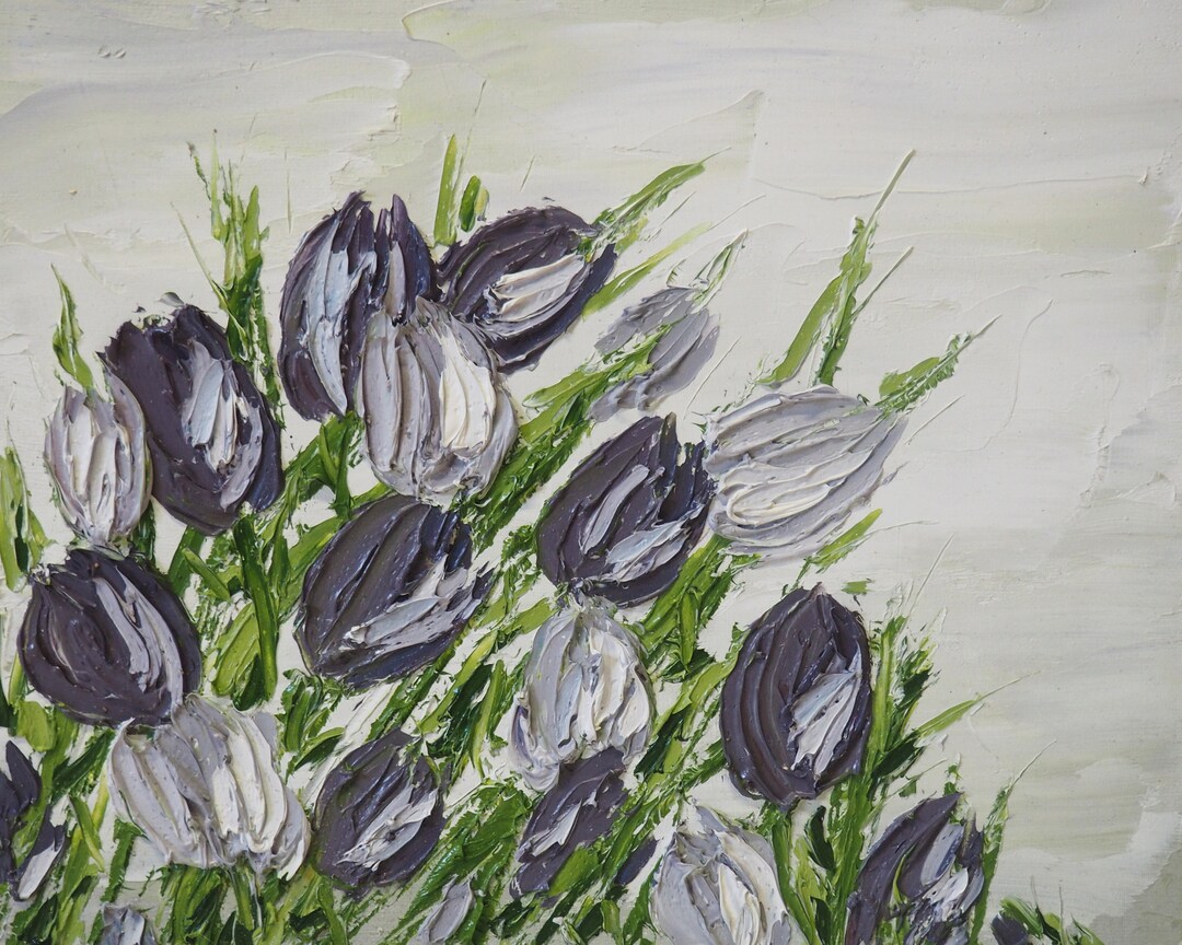 Palette Knife Purple Tulips Oil Painting Purple Flowers Etsy