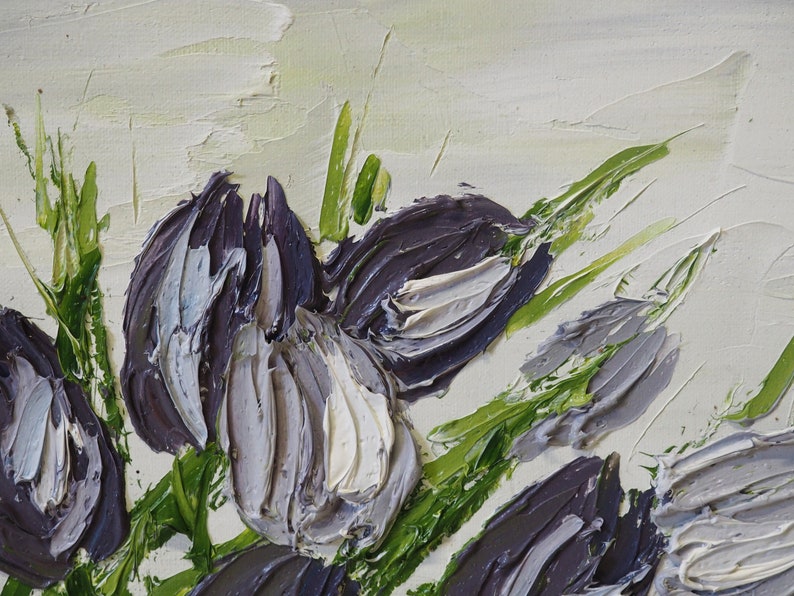 Palette Knife Purple Tulips Oil Painting Purple Flowers Etsy